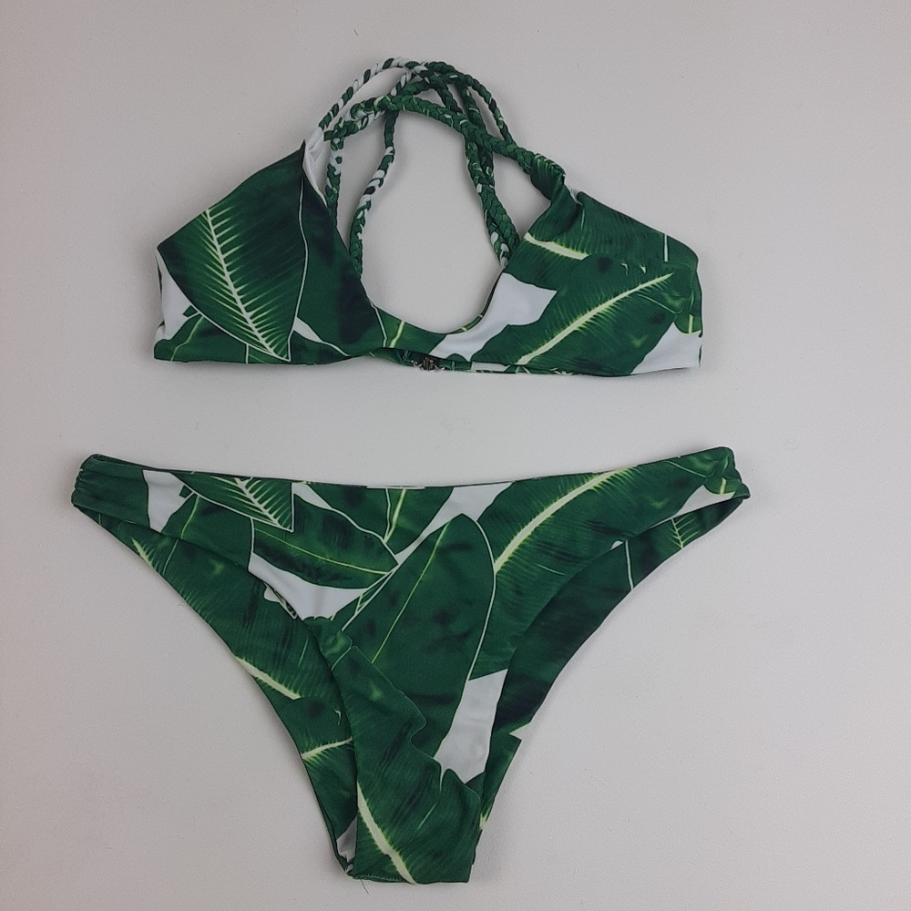 Tropical Print Green/White Bikini